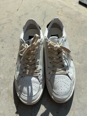 Golden Goose White Leather Sneakers with Cream Laces